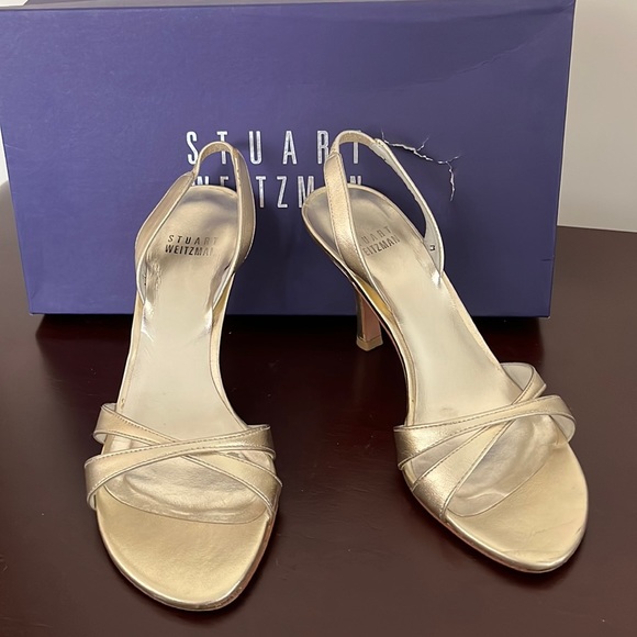 Stuart Weitzman Shoes - Stuart Weitzman Gold Open Toe Slingback 3" Heel